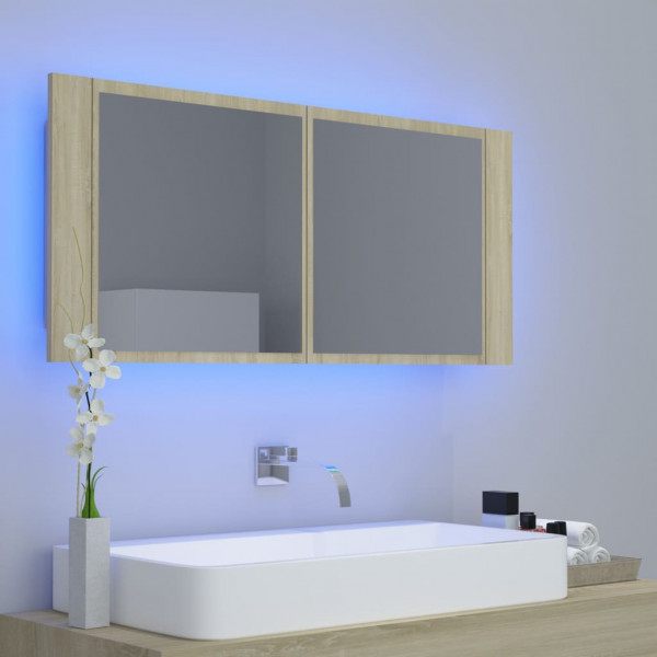 Armario espejo de baño LED acrílico roble Sonoma 100x12x45 cm M 5