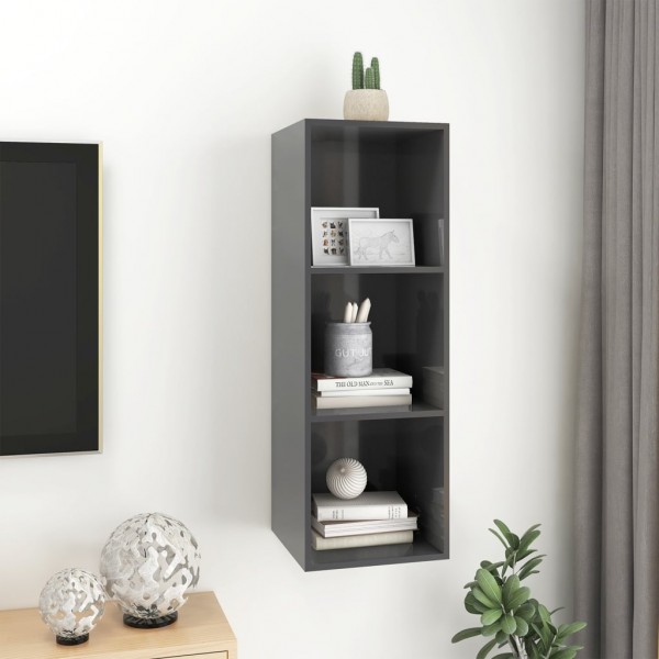 Mueble TV pared madera contrachapada gris brillo 37x37x107 cm M 4
