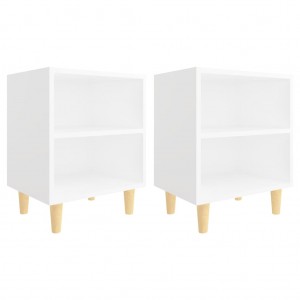 Mesitas de noche patas madera maciza blanca 2 uds 40x30x50 cm H