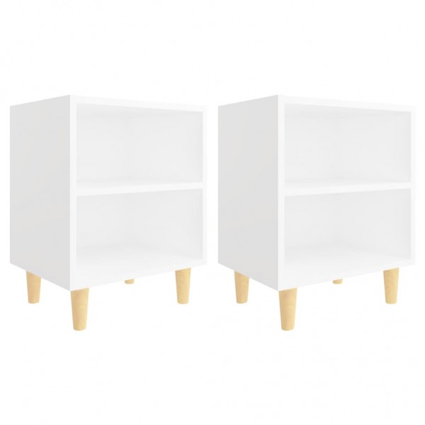 Mesas de cabeceira pernas madeira maciça 2pcs 40x30x50cm branco M 2