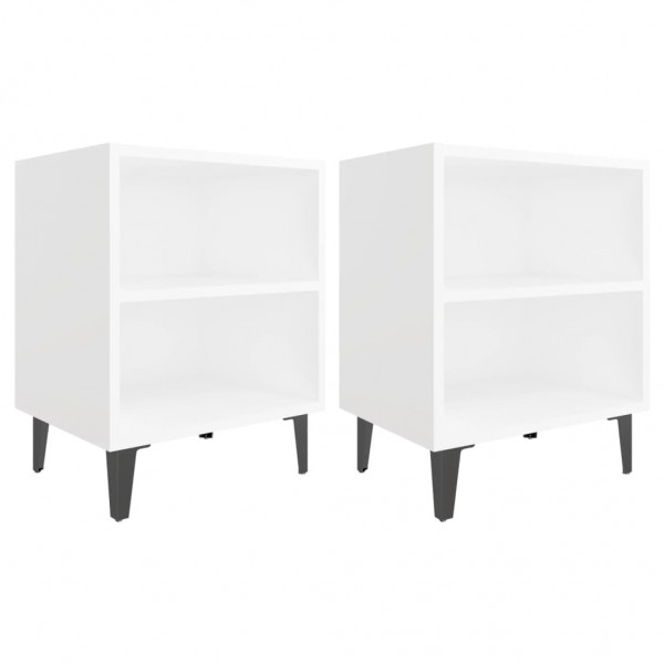 Mesas de cabeceira pernas em metal 2 pcs 40x30x50 cm branco M 2