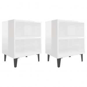 Mesas cabeceira pernas metal 2 pcs 40x30x50 cm branco brilhante H