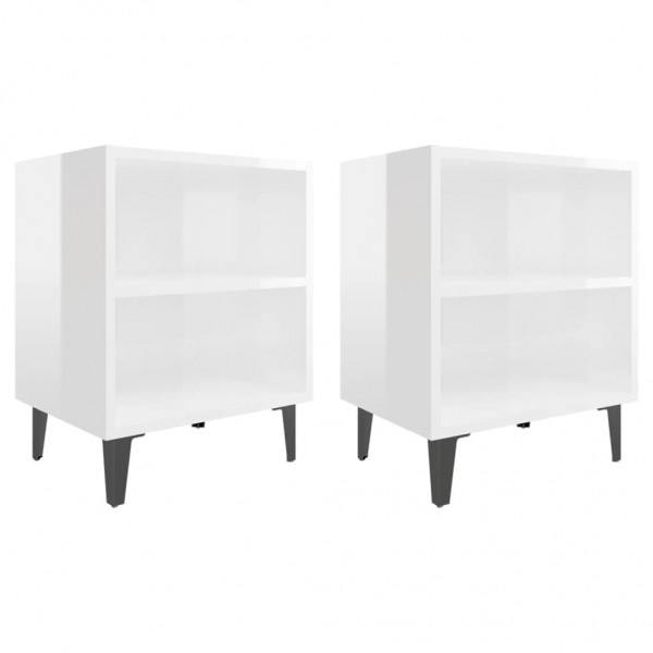 Mesitas de noche patas metal 2 uds blanco brillo 40x30x50 cm M 2