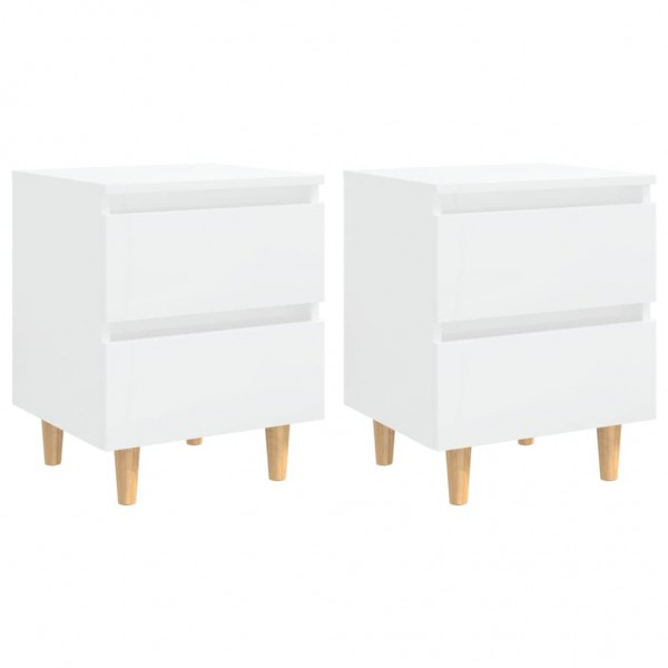 Mesitas de noche 2 uds patas madera blanco brillo 40x35x50 cm D