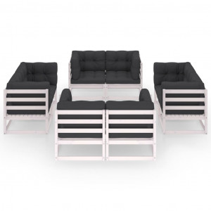 Juego de muebles de jardín 8 pzas y cojines madera pino maciza H