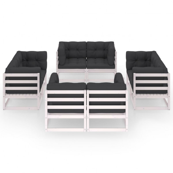 8 pcs conjunto lounge de jardim c/ almofadões pinho maciço M 2