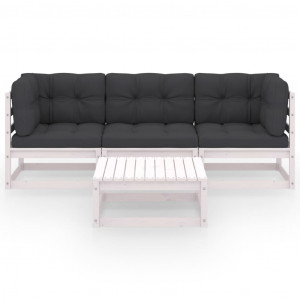 Muebles de jardín 4 piezas con cojines de madera de pino maciza H