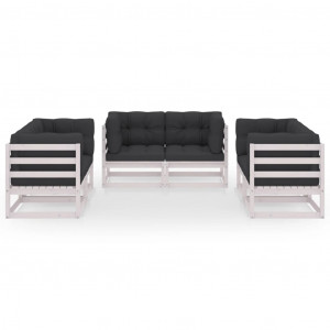 Juego de muebles de jardín 6 pzas y cojines madera pino maciza H