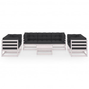 Muebles de jardín 8 piezas con cojines de madera de pino maciza H