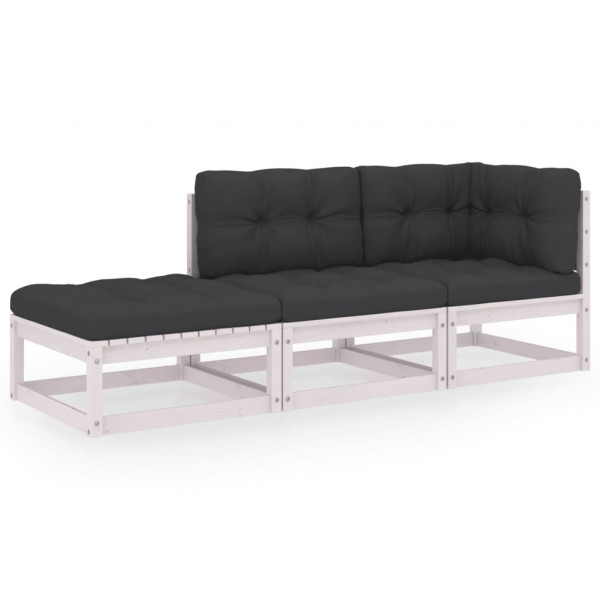 3 pcs conjunto lounge de jardim c/ almofadões pinho maciço D