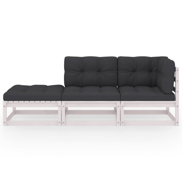 3 pcs conjunto lounge de jardim c/ almofadões pinho maciço M 2