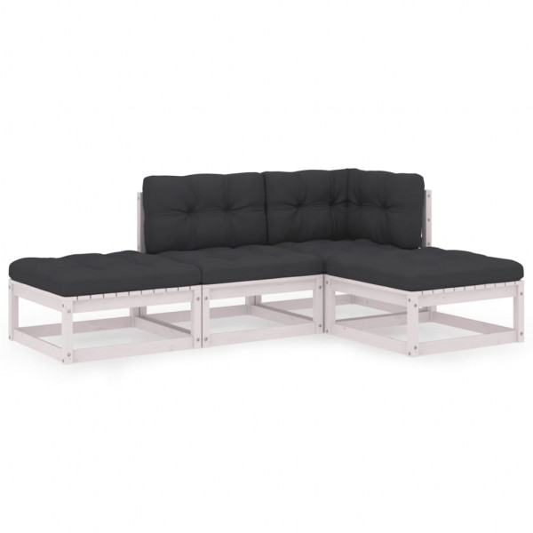 4 pcs conjunto lounge de jardim c/ almofadões pinho maciço D
