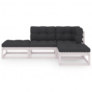 4 pcs conjunto lounge de jardim c/ almofadões pinho maciço H