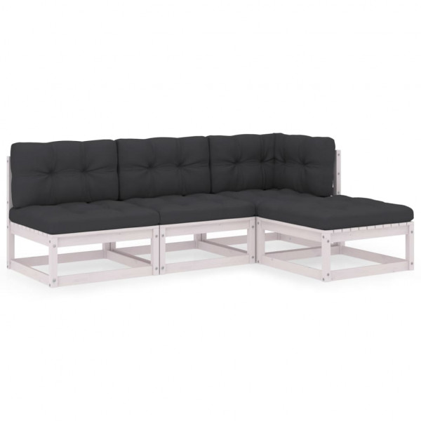 4 pcs conjunto lounge de jardim c/ almofadões pinho maciço D