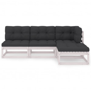 4 pcs conjunto lounge de jardim c/ almofadões pinho maciço H