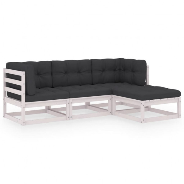 4 pcs conjunto lounge de jardim c/ almofadões pinho maciço D