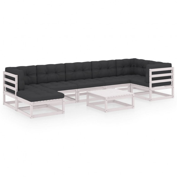 8 pcs conjunto lounge de jardim c/ almofadões pinho maciço D