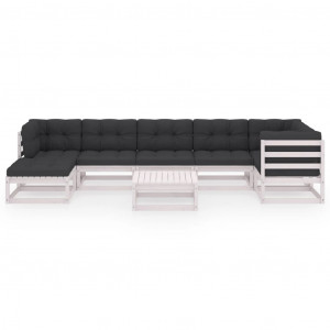 8 pcs conjunto lounge de jardim c/ almofadões pinho maciço H