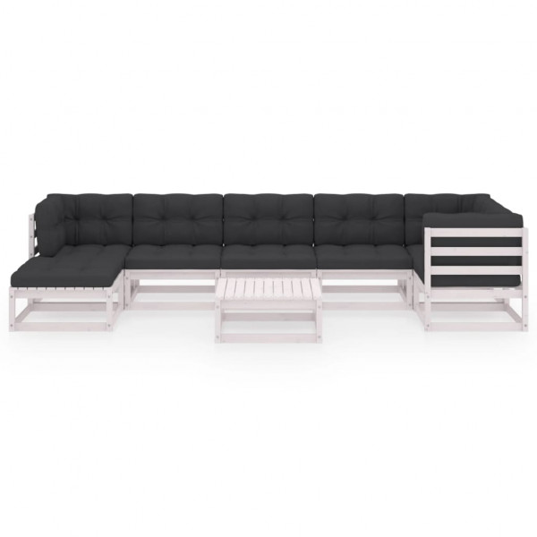 8 pcs conjunto lounge de jardim c/ almofadões pinho maciço M 2