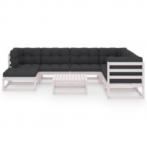 8 pcs conjunto lounge de jardim c/ almofadões pinho maciço H