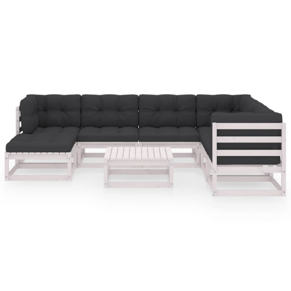 8 pcs conjunto lounge de jardim c/ almofadões pinho maciço M 2
