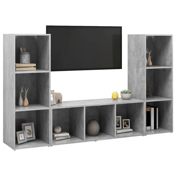 Móveis de TV 3 pcs 107x35x37 cm contraplacado cinzento cimento M 3