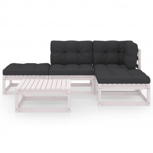 5 pcs conjunto lounge de jardim c/ almofadões pinho maciço H