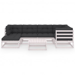 7 pcs conjunto lounge de jardim c/ almofadões pinho maciço H