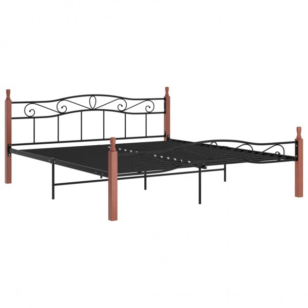 Estructura de cama madera maciza roble metal negro 200x200 cm M 2