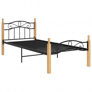 Estructura de cama madera maciza de roble metal negro 90x200 cm H