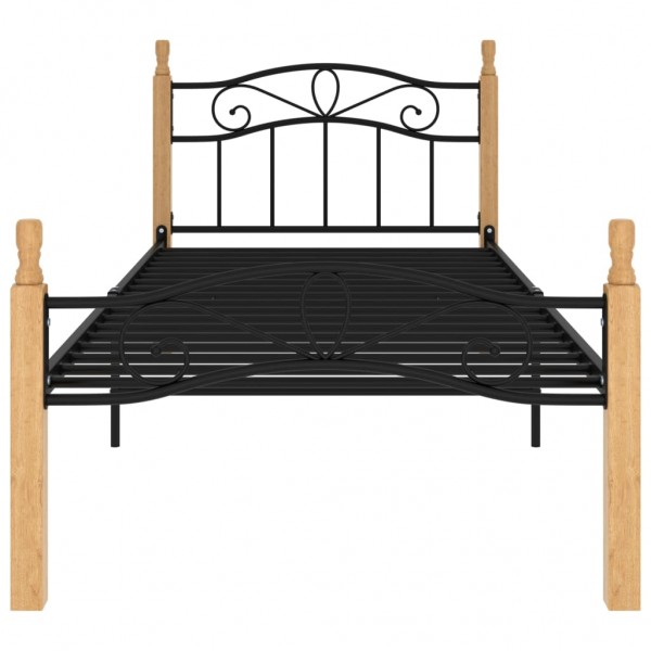 Estructura de cama madera maciza de roble metal negro 90x200 cm M 3