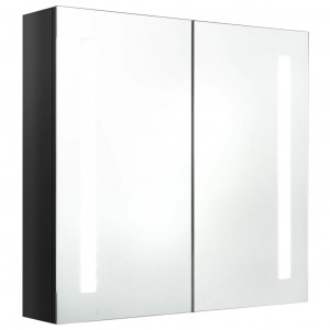 Armario de baño con espejo LED negro brillante 62x14x60 cm H