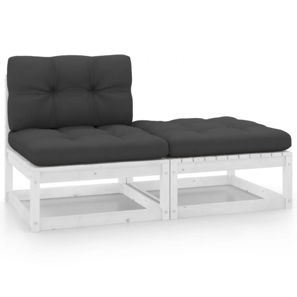 2 pcs conjunto lounge jardim c/ almofadões pinho maciço branco D