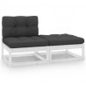2 pcs conjunto lounge jardim c/ almofadões pinho maciço branco 1