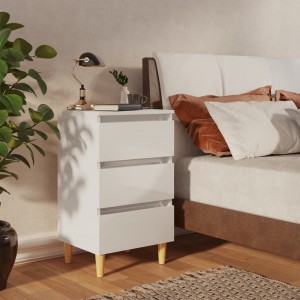Mesa cabeceira c/ pernas madeira 40x35x69 cm branco brilhante H