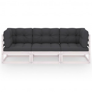 Sofá de jardim 3 lugares com almofadões pinho maciço H