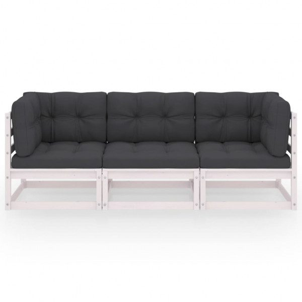 Sofá de jardim 3 lugares com almofadões pinho maciço M 2