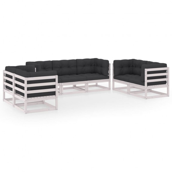 7 pcs conjunto lounge de jardim c/ almofadões pinho maciço D