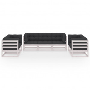 Juego de muebles de jardín 7 pzas y cojines madera pino maciza H