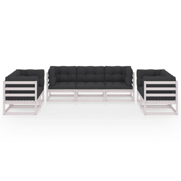 7 pcs conjunto lounge de jardim c/ almofadões pinho maciço M 2