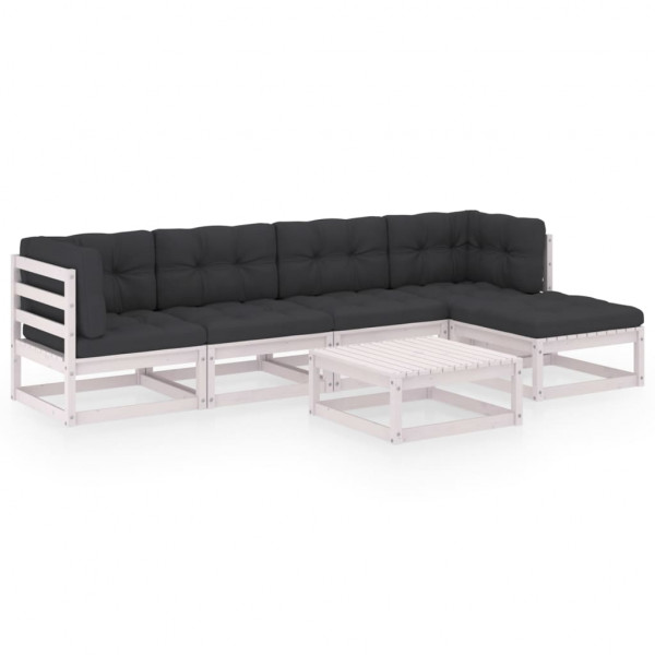 6 pcs conjunto lounge de jardim c/ almofadões pinho maciço D