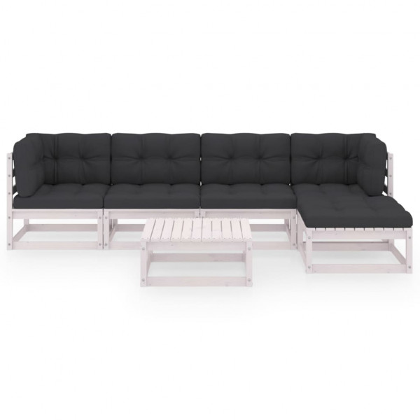 6 pcs conjunto lounge de jardim c/ almofadões pinho maciço M 2