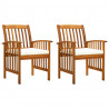 Cadeiras de jantar p/ jardim 2 pcs c/ almofadões acácia maciça 1