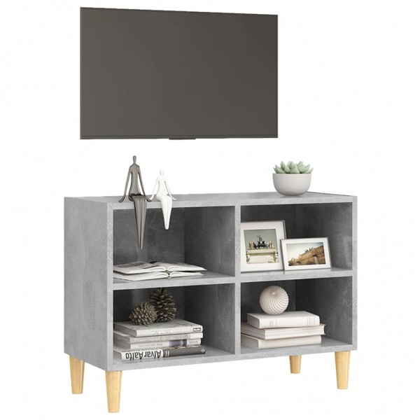 Mueble de TV patas de madera maciza gris hormigón 69.5x30x50 cm M 3