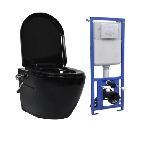 Inodoro de pared con cisterna oculta cerámica negro M 2