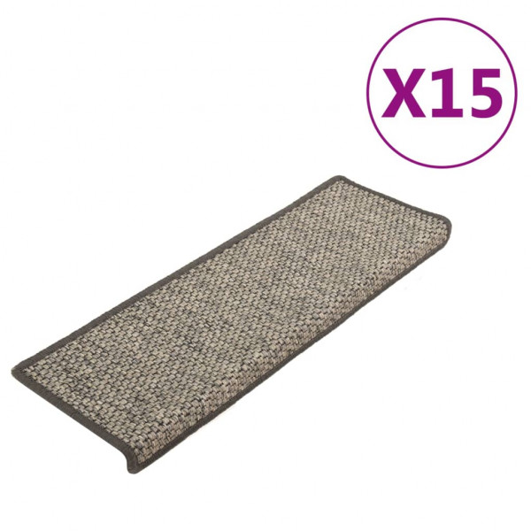 Tapetes escada adesivos aspeto sisal 15pcs 65x21x4 cinza e bege M 2