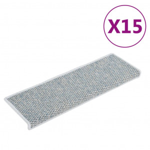 Tapetes escada adesivos aspeto sisal 15 pcs 65x21x4 cm azul H
