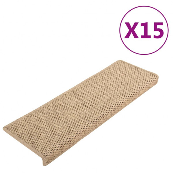 Tapetes escada adesivos aspeto sisal 15pcs 65x21x4cm cor areia M 2