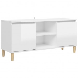 Mueble de TV patas madera pino blanco con brillo 103.5x35x50 cm H