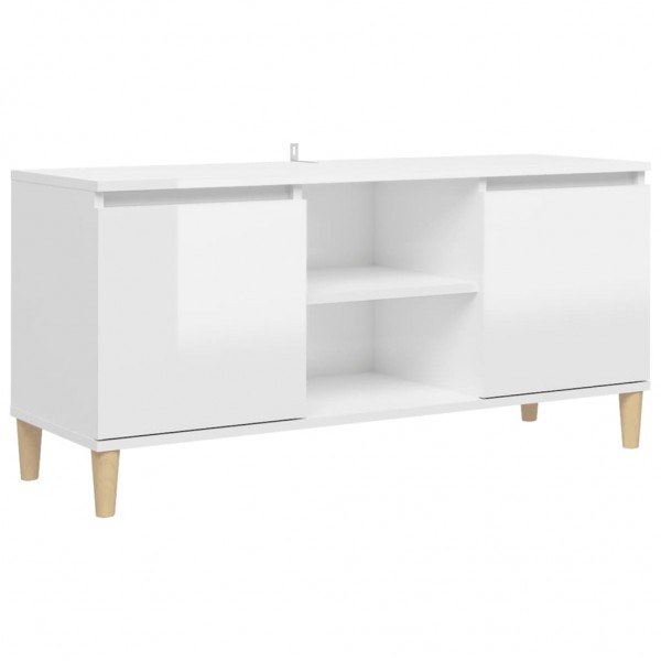 Móvel de TV pernas de madeira 103.5x35x50 cm branco brilhante M 2